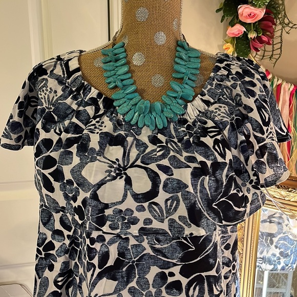 Loft outlet blue & white off the shoulder top size L - Picture 11 of 11